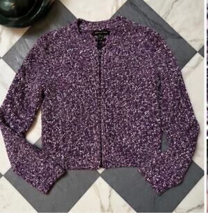 Massimo Dutti Italian Yarn Purple Bouclé Knit Zip Cardigan Sweater Women’s Small